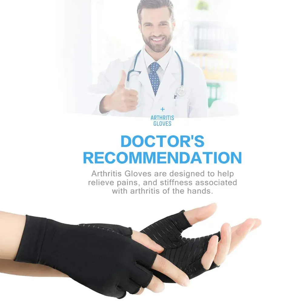1 Pair Copper Infused Fingerless Compression Arthritis Gloves for Hand Pain Computer Typing