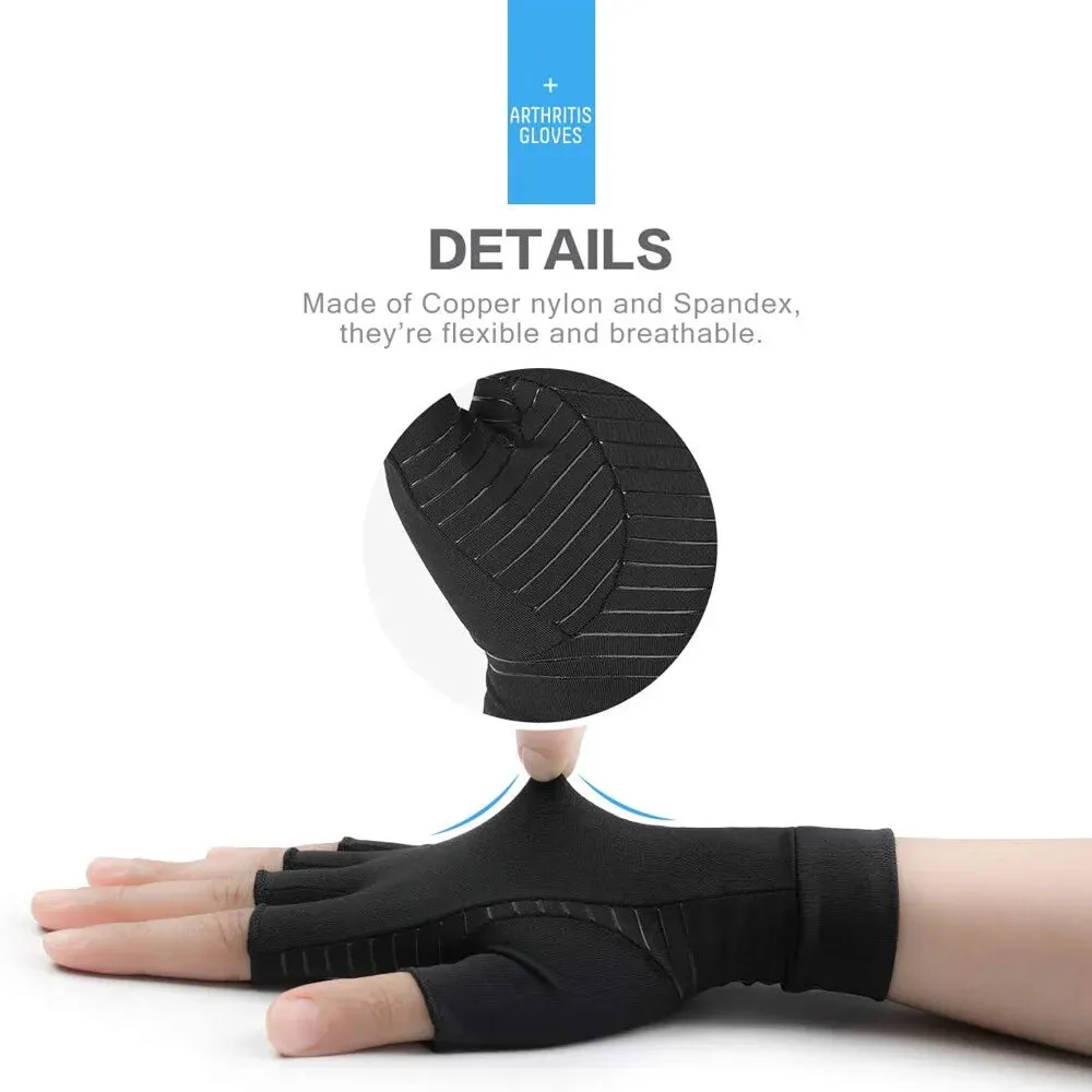 1 Pair Copper Infused Fingerless Compression Arthritis Gloves for Hand Pain Computer Typing