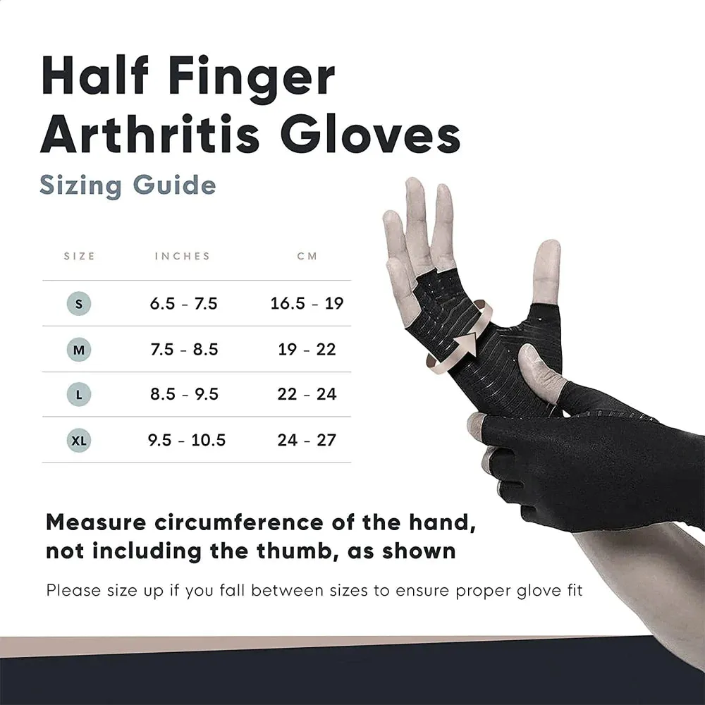 1 Pair Copper Infused Fingerless Compression Arthritis Gloves for Hand Pain Computer Typing