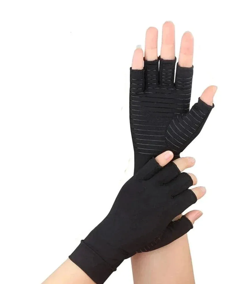 1 Pair Copper Infused Fingerless Compression Arthritis Gloves for Hand Pain Computer Typing