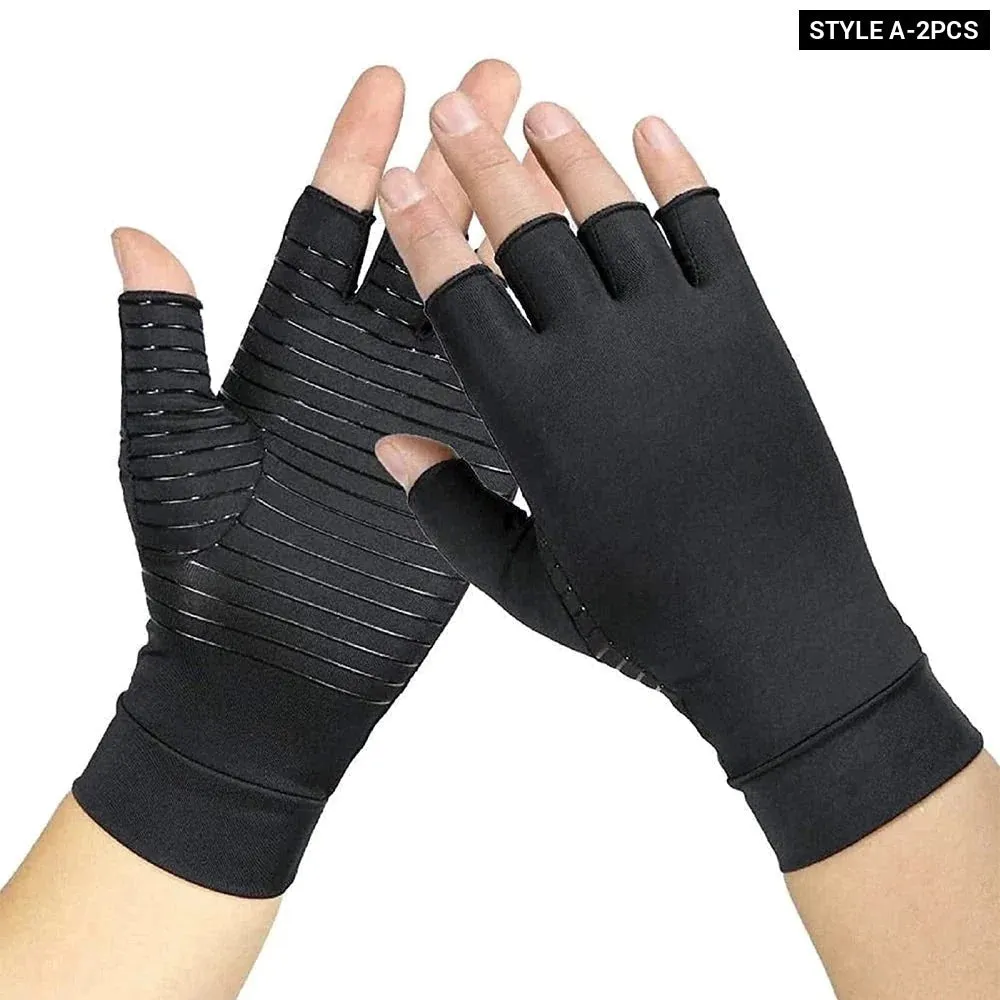 1 Pair Copper Infused Fingerless Compression Arthritis Gloves for Hand Pain Computer Typing