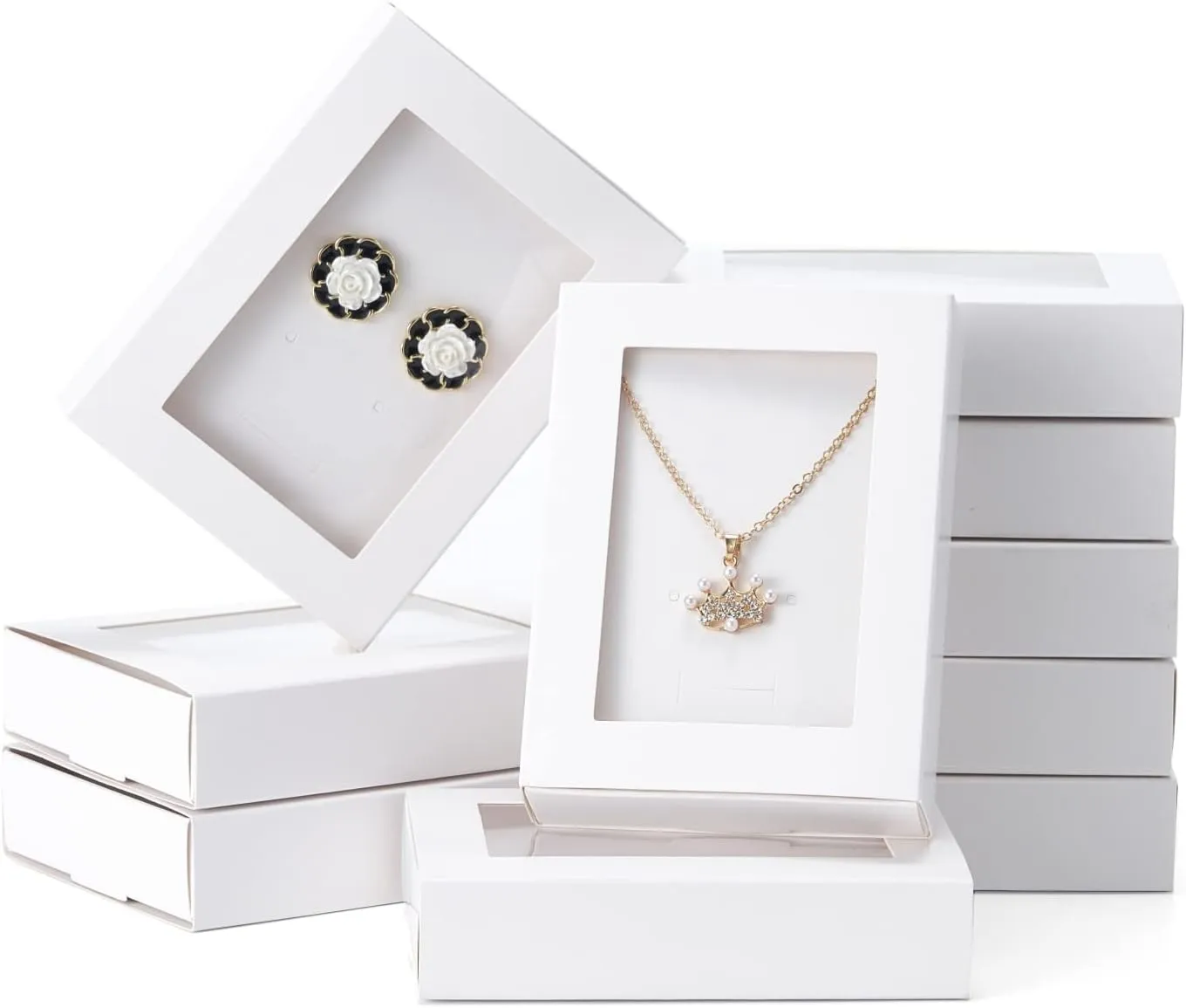 20 Pcs Jewelry Boxes For Selling with Clear Window,Jewelry Boxes Packaging,Jewelry Display Drawer Box - Necklace Box Earring Box Ring Box,jewelry gift boxes 4.5"x3.4"x1" (White)