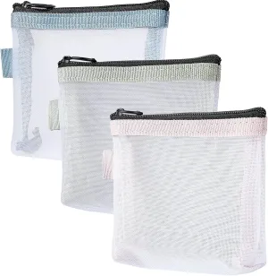 3pcs Mini Zipper Mesh Bag Clear Small Makeup Bag For Purse Travel Makeup Bag Cosmetic Mesh Pouch For Lipstick Keys Earphone Bank Cards Mini Makeup Bag Pocket Cosmetic Bag