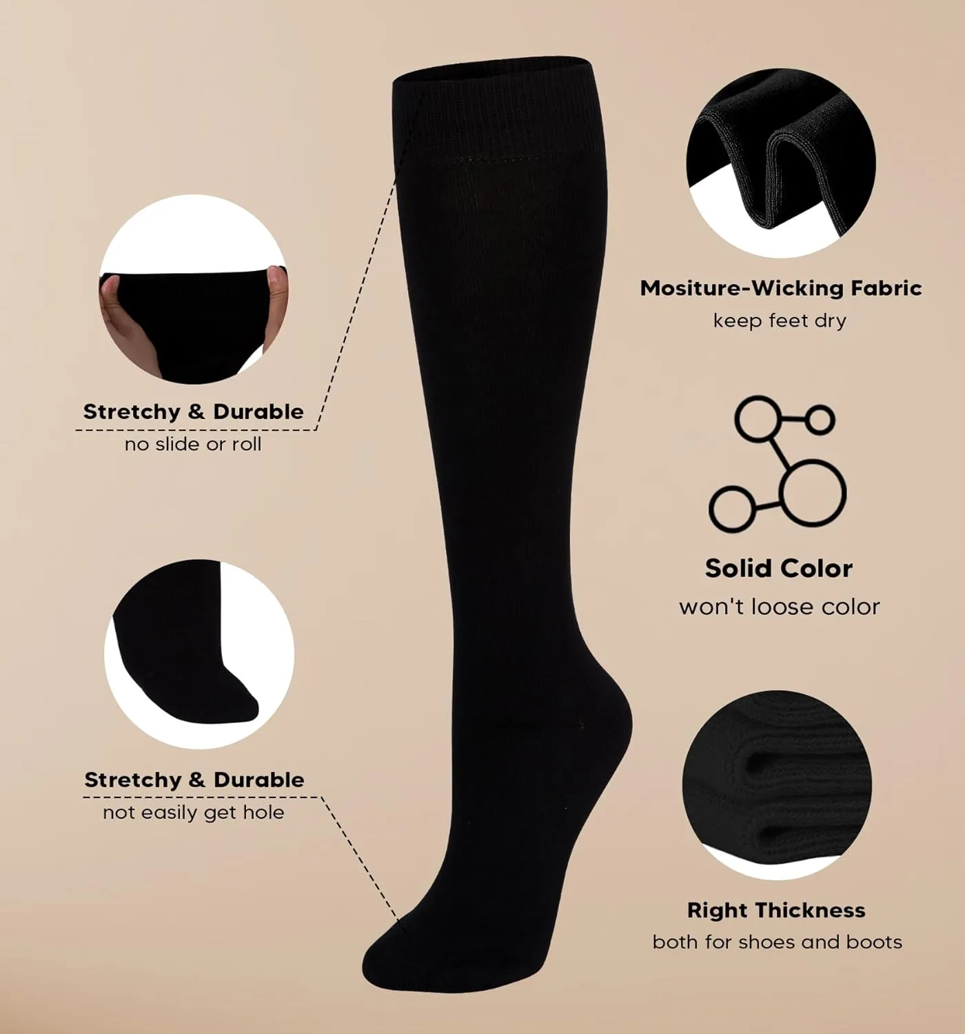 4 Pair Bamboo Knee High Socks Thin Casual Dress Socks Breathable Lightweight Stockings