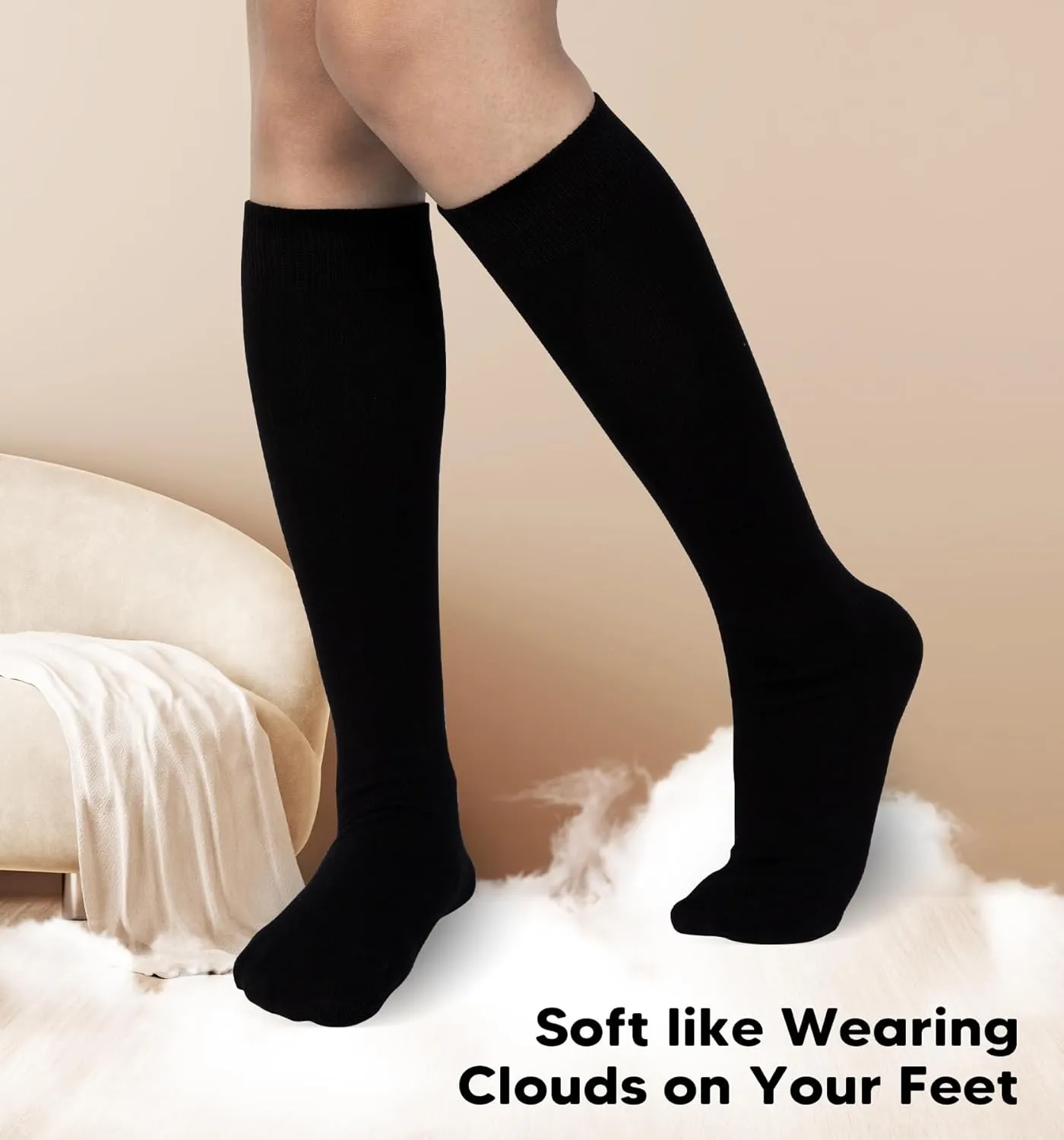 4 Pair Bamboo Knee High Socks Thin Casual Dress Socks Breathable Lightweight Stockings