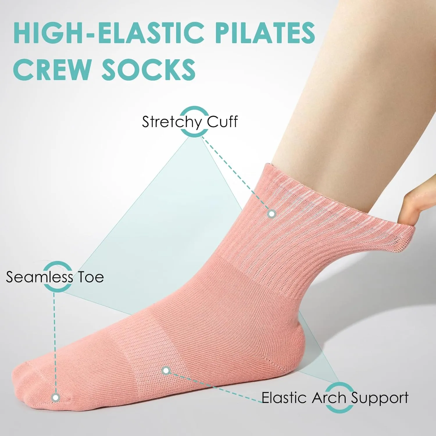 4 Pairs Pilates Socks with Grips for Women, Barre Yoga Grippy Socks, Womens Non Slip Pilates Crew Sticky Socks