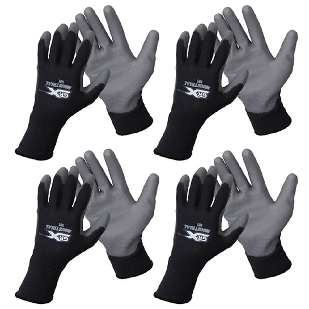 4 Pairs Safety Work Gloves Thin PU Coated Palm Industrial High Performance XL