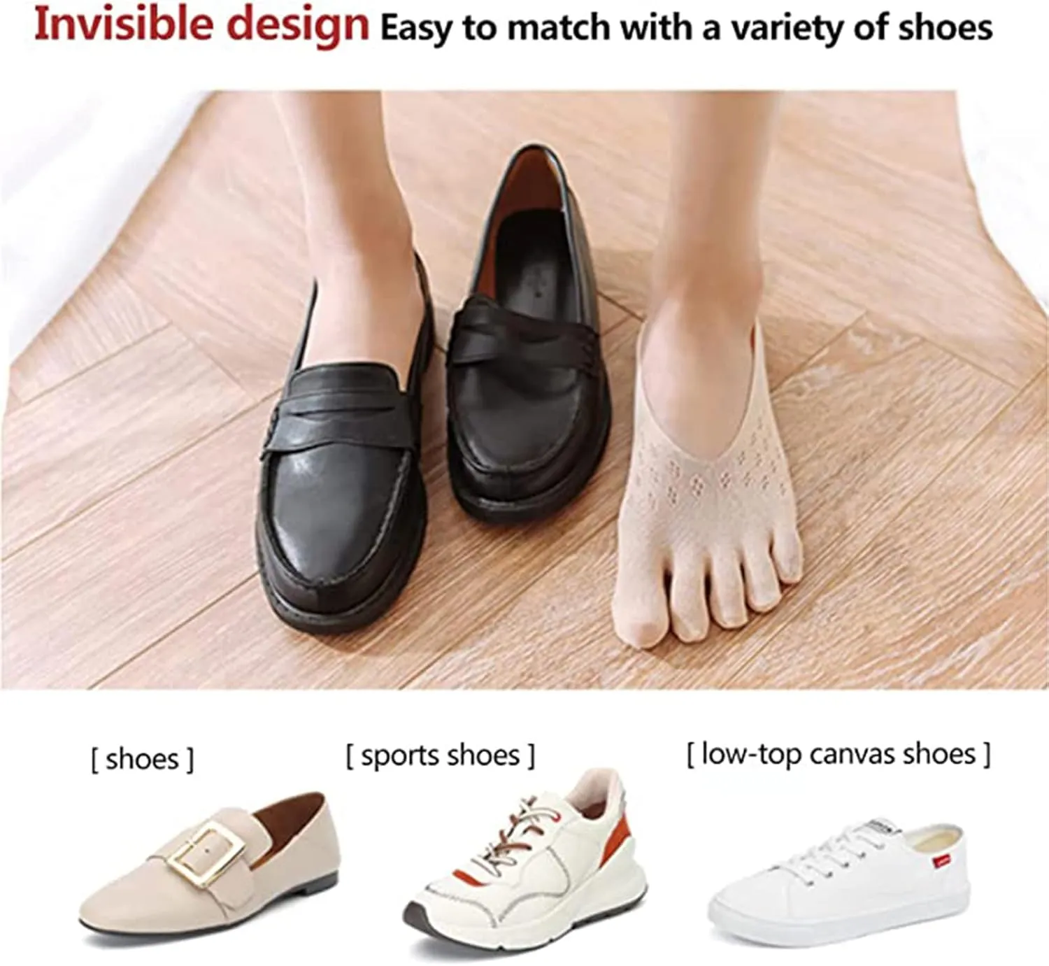 5 Pair Ortho Toe Compression Socks, Bunion Relief, No Show Toe Socks For Women Five Finger Socks, Full Toe Yoga Sock
