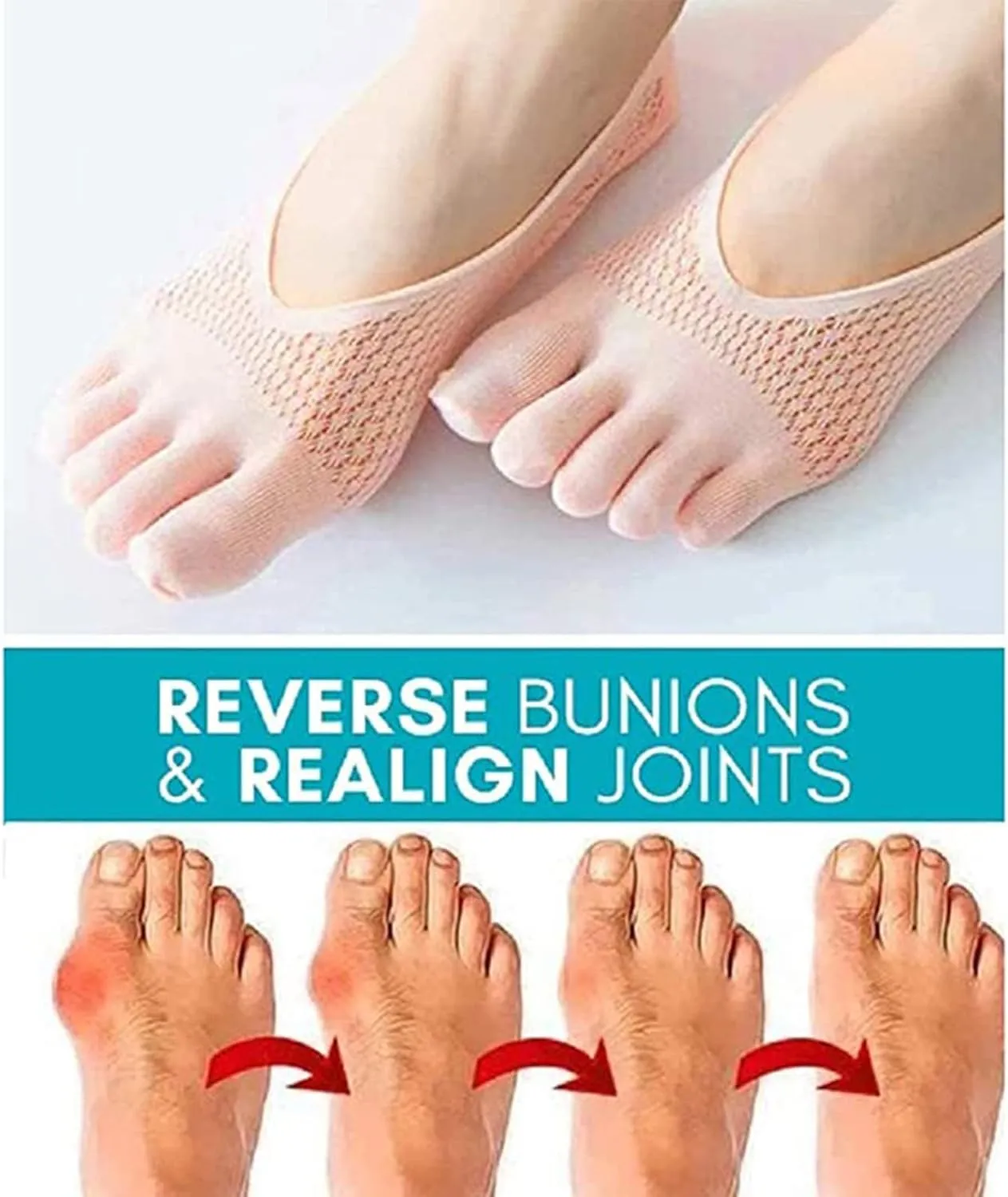 5 Pair Ortho Toe Compression Socks, Bunion Relief, No Show Toe Socks For Women Five Finger Socks, Full Toe Yoga Sock