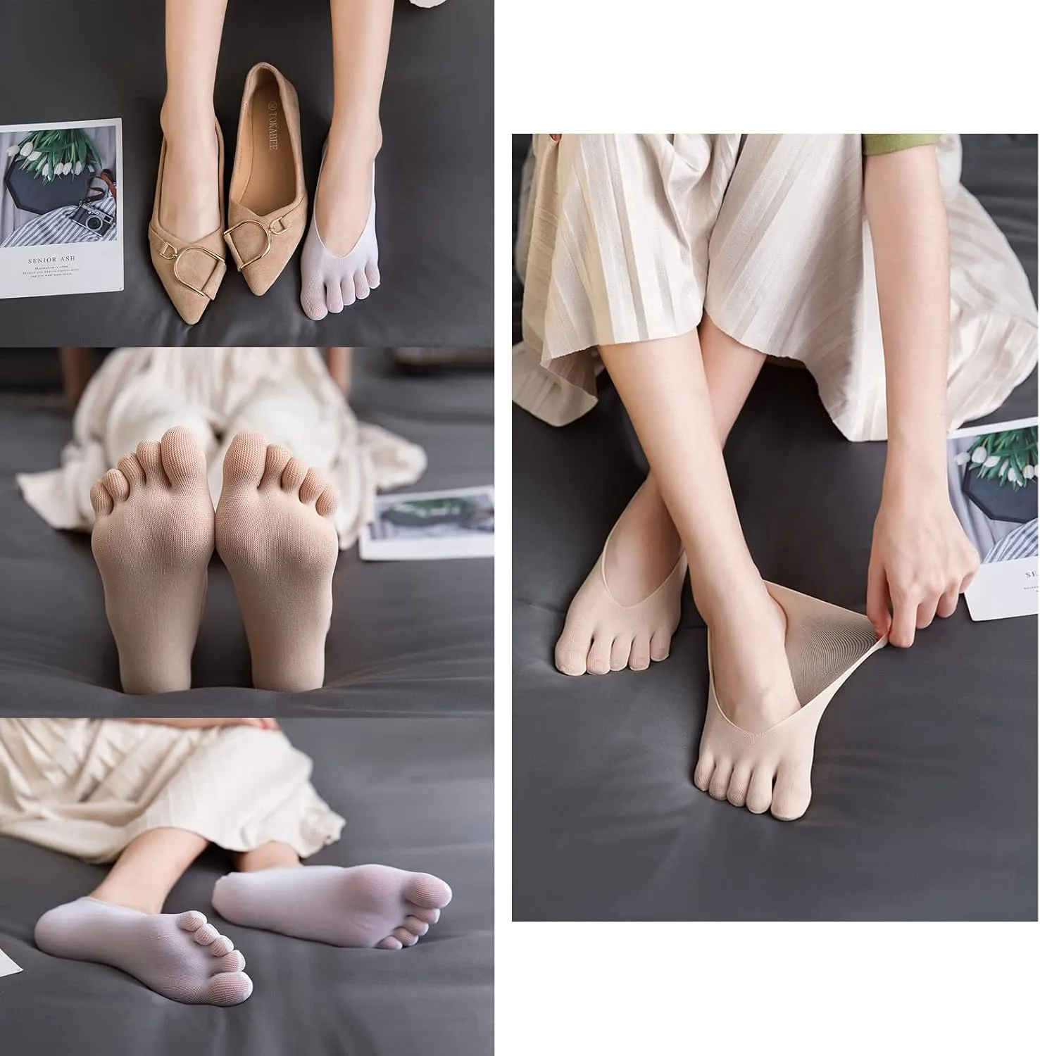 5 Pair Ortho Toe Compression Socks, Bunion Relief, No Show Toe Socks For Women Five Finger Socks, Full Toe Yoga Sock