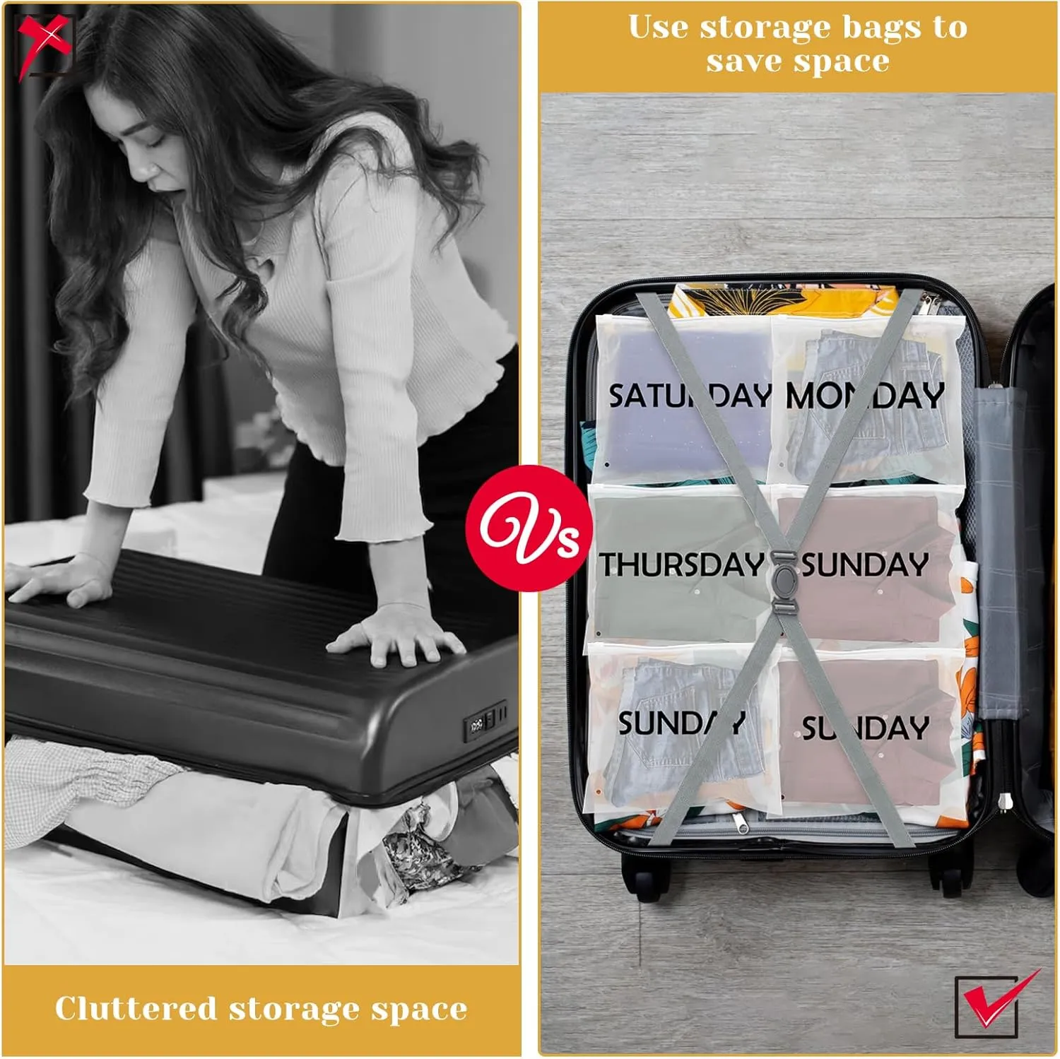 6pcs Travel Luggage Organizer Bags, Travel Storage Bags Luggage Packing Cubes for Suitcase Plastic Zipper Bags for Travel Plastic Organizer Bags with Zipper for Travel Home Storage (Friday)