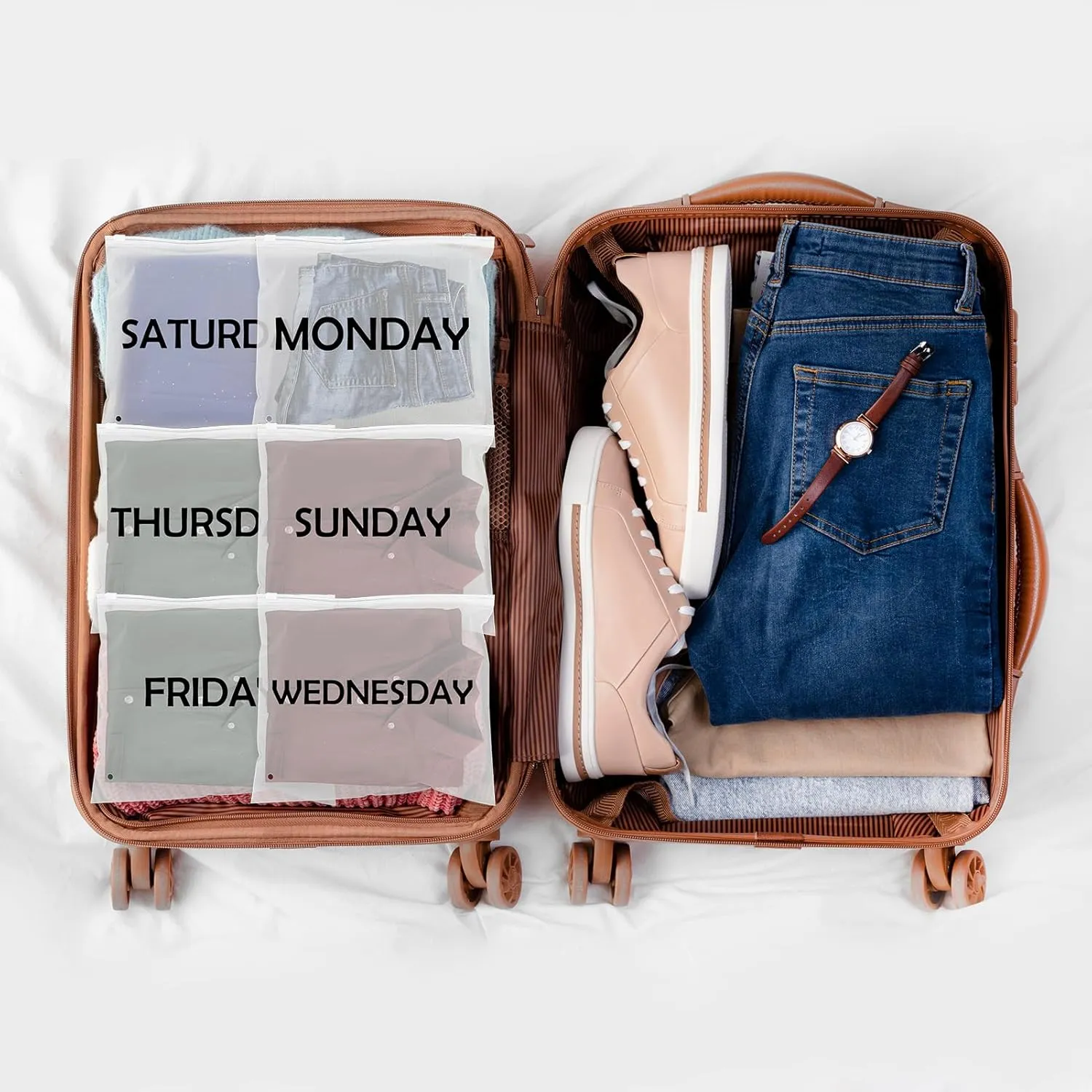 6pcs Travel Luggage Organizer Bags, Travel Storage Bags Luggage Packing Cubes for Suitcase Plastic Zipper Bags for Travel Plastic Organizer Bags with Zipper for Travel Home Storage (Friday)