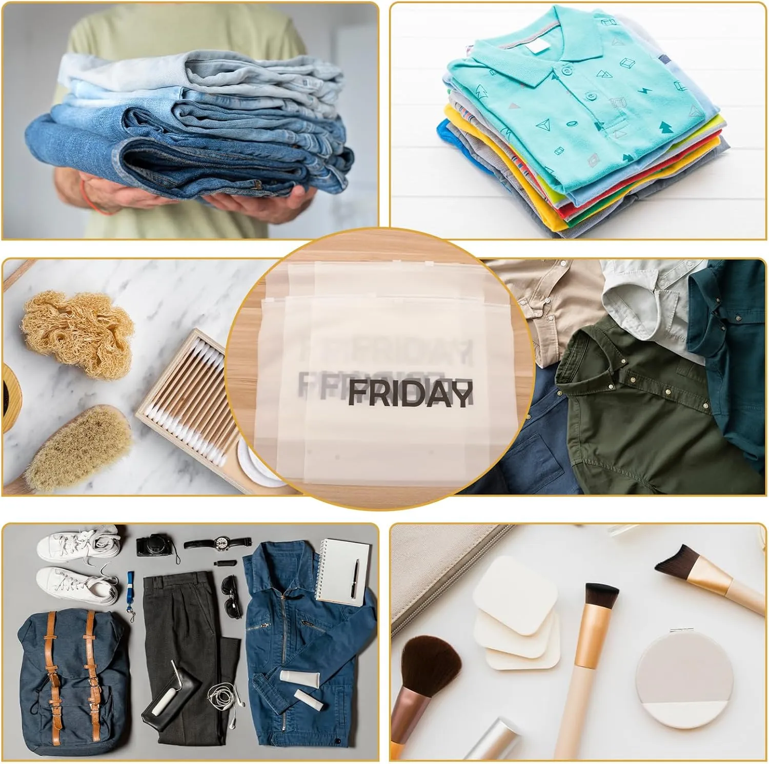 6pcs Travel Luggage Organizer Bags, Travel Storage Bags Luggage Packing Cubes for Suitcase Plastic Zipper Bags for Travel Plastic Organizer Bags with Zipper for Travel Home Storage (Friday)