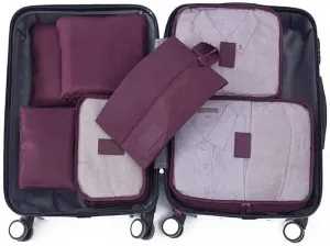 7 Set Packing Cubes Oxford Cloth Luggage Packing Cubes Durability Longevity Firm Durability for Travel (Wine Red)