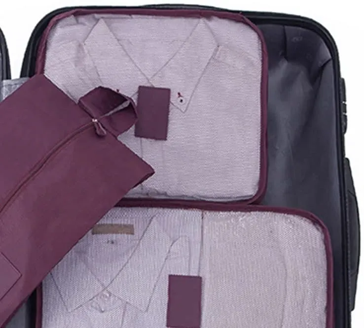 7 Set Packing Cubes Oxford Cloth Luggage Packing Cubes Durability Longevity Firm Durability for Travel (Wine Red)