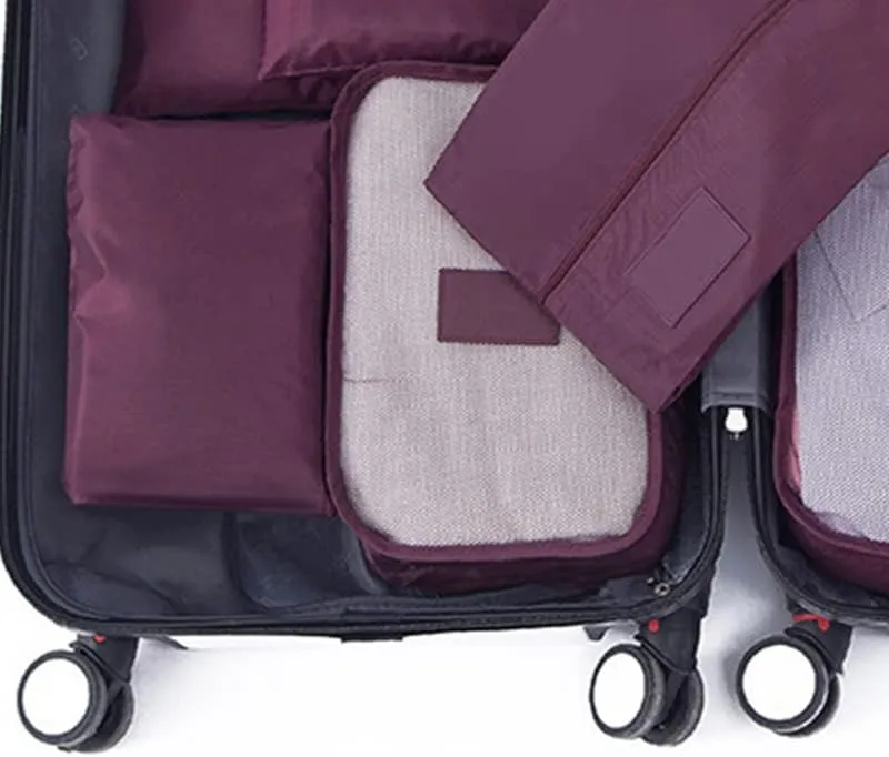 7 Set Packing Cubes Oxford Cloth Luggage Packing Cubes Durability Longevity Firm Durability for Travel (Wine Red)