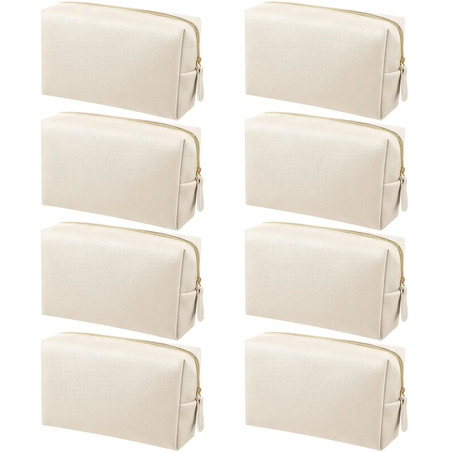 8 Pcs Makeup Bag Pu Leather Cosmetic Pouch Waterproof Small Toiletry Bag Portable Cosmetic Organizer Water Resistant Storage Purse for Lady Women Daily Storage Travel Organizer (Beige,Medium)