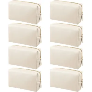 8 Pcs Makeup Bag Pu Leather Cosmetic Pouch Waterproof Small Toiletry Bag Portable Cosmetic Organizer Water Resistant Storage Purse for Lady Women Daily Storage Travel Organizer (Beige,Medium)