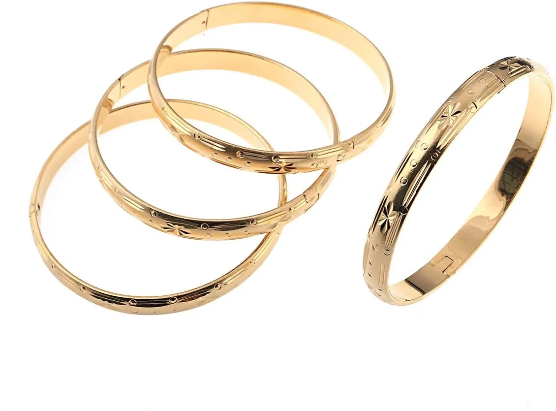 8MM 4Pcs Dubai Gold Bangle Ethiopian Jewelry African Bangles Bracelets Jewelry