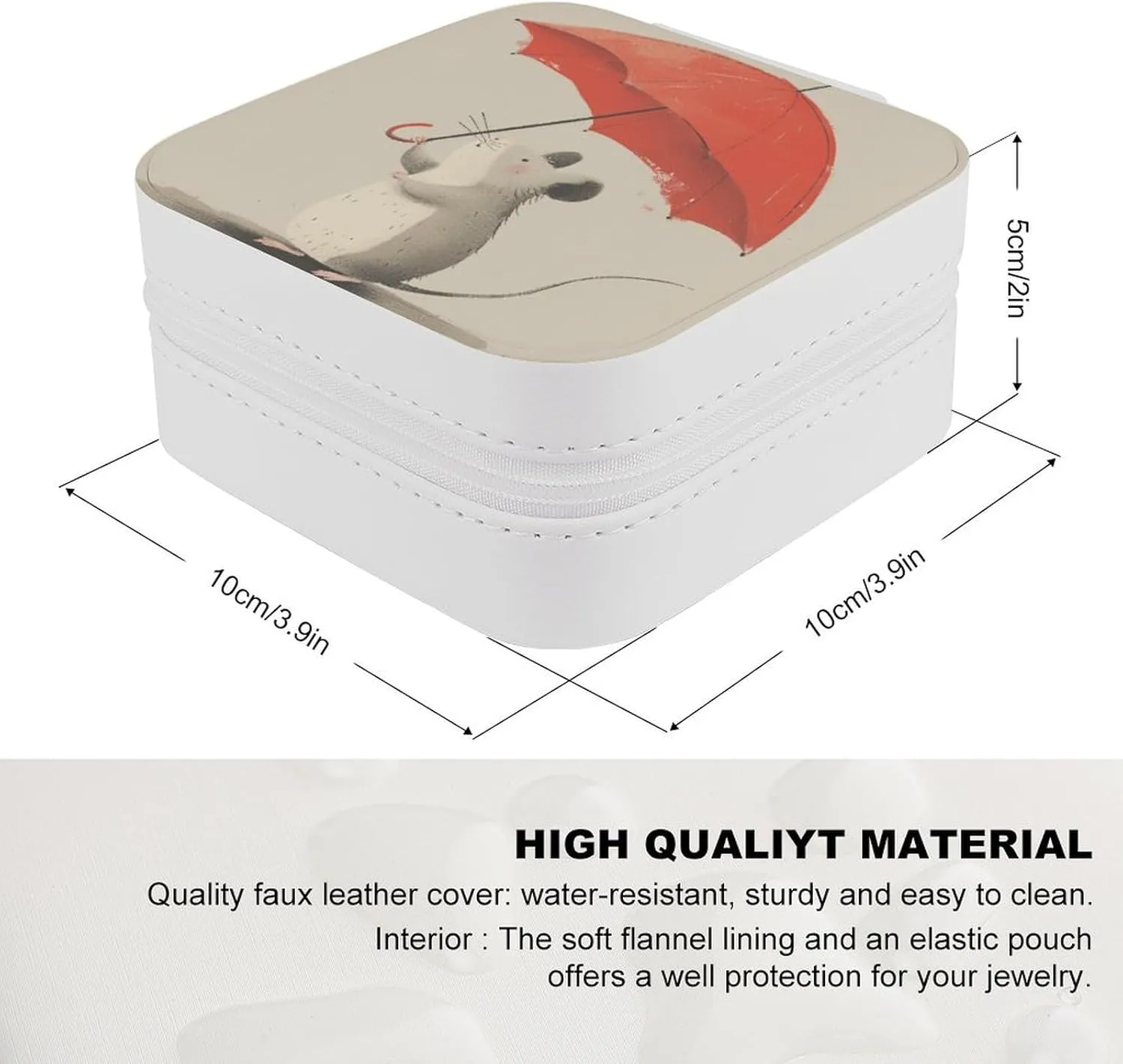 A Mouse with A Red Umbrella Travel Jewelry Case,cute Animal Small Jewelry Box Jewelry Organizer Portable PU Leather Mini Jewelry Case for Girls Womens Earring Necklace Rings Bracelet