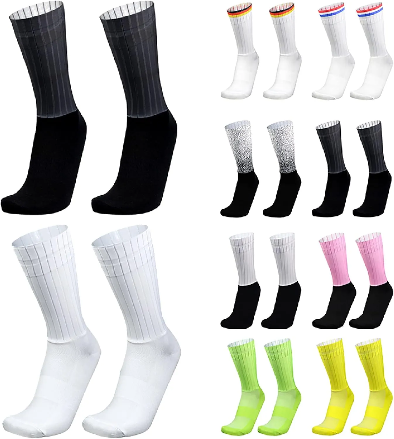 Aero Socks Cycling Aero Socks For Men Anti-Slip Silicone Aero White Line Cycling Sports Running Socks