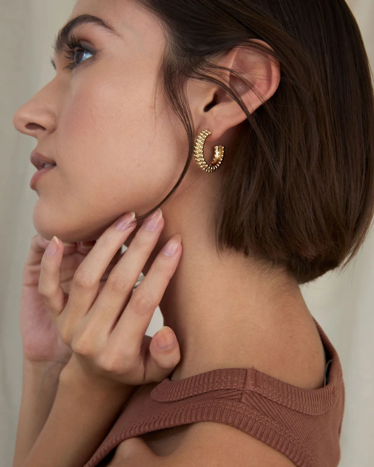 Aligned Beaded Hoop Earrings
