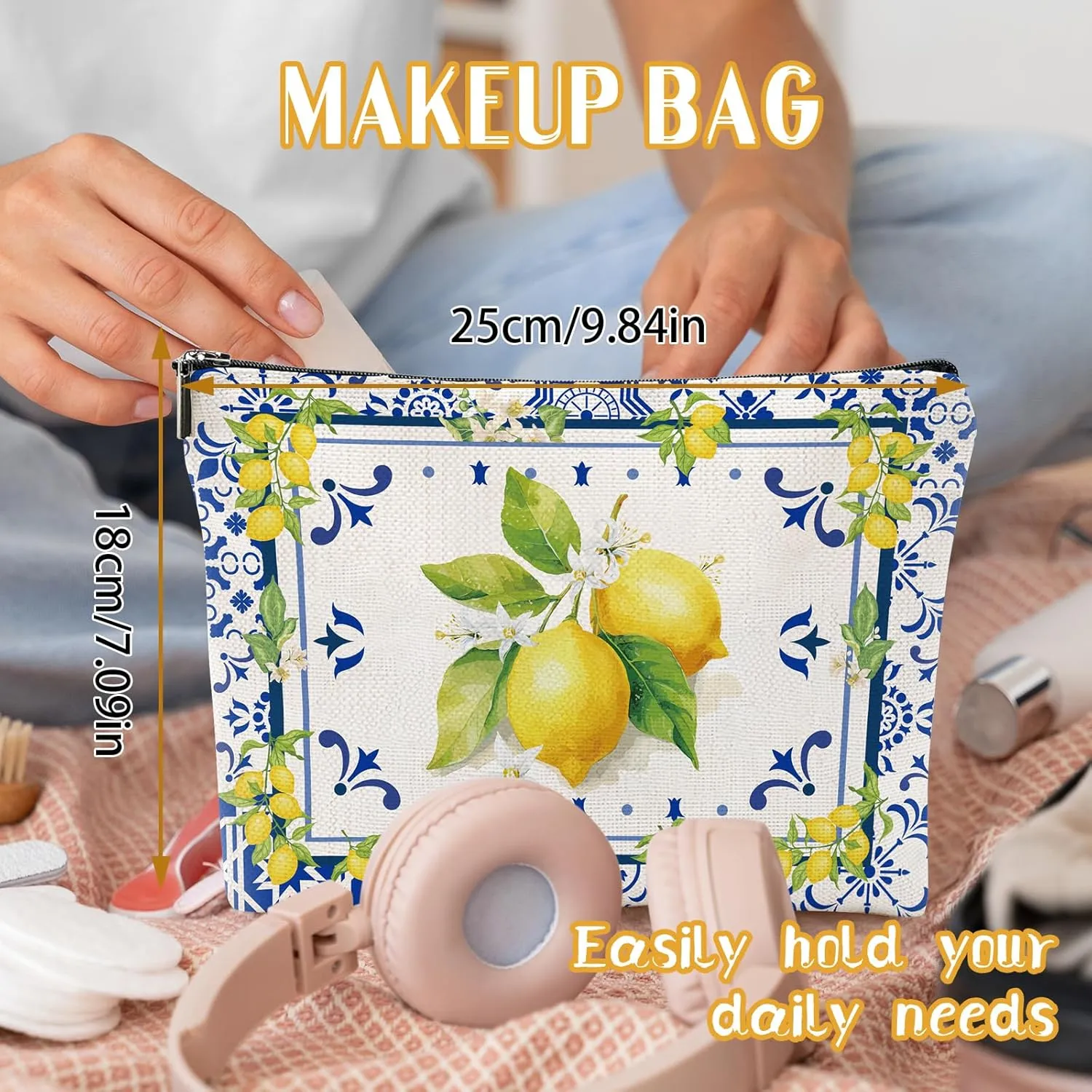 Amalfi Coast Souvenir - South Italy Travel Makeup Bags, Lemon Themed Party Gifts for Girls Bachelorette Besties Bridesmaid, Italy Vacation Trip Cosmetic Pouch