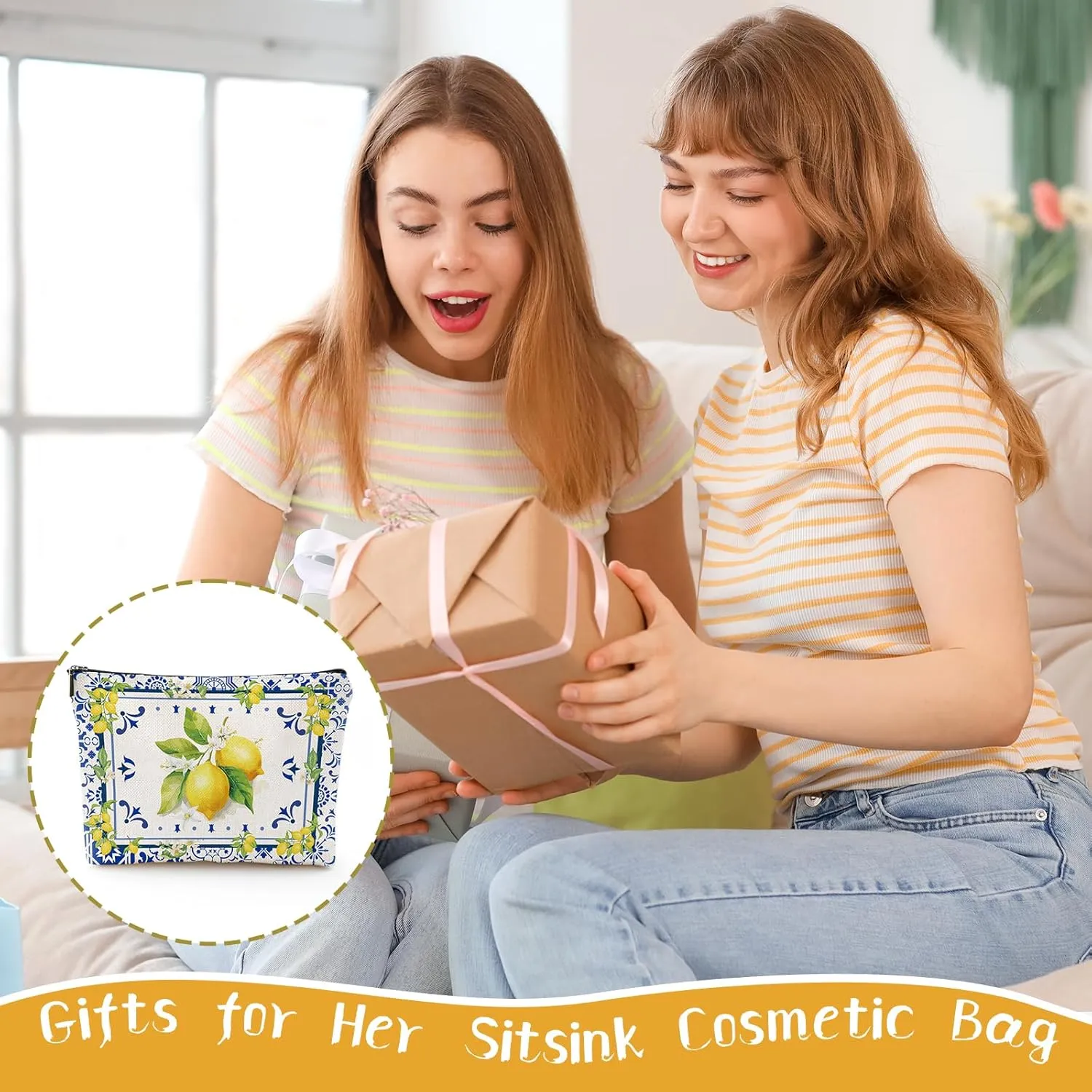 Amalfi Coast Souvenir - South Italy Travel Makeup Bags, Lemon Themed Party Gifts for Girls Bachelorette Besties Bridesmaid, Italy Vacation Trip Cosmetic Pouch