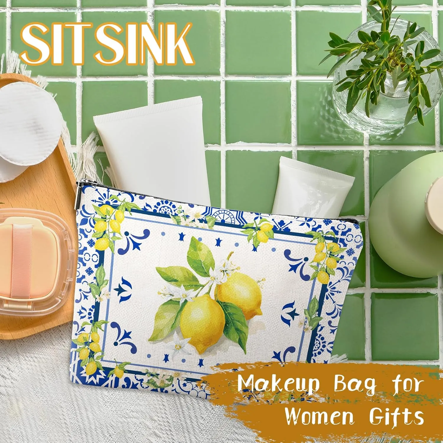 Amalfi Coast Souvenir - South Italy Travel Makeup Bags, Lemon Themed Party Gifts for Girls Bachelorette Besties Bridesmaid, Italy Vacation Trip Cosmetic Pouch