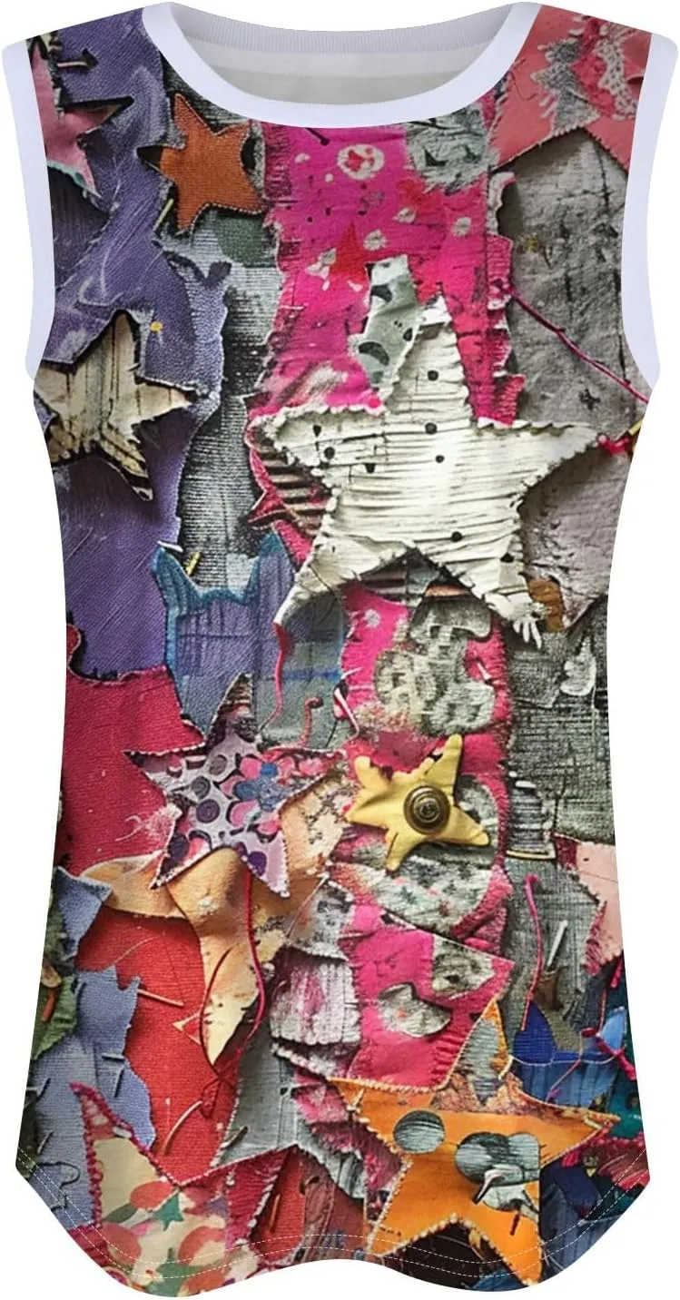 American Flag Tank Tops Women Patriotic Shirt USA Stars Stripes Print Sleeveless T-Shirt Summer