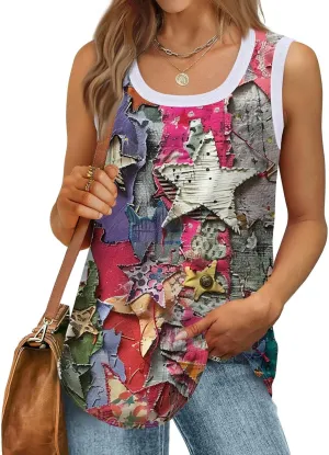 American Flag Tank Tops Women Patriotic Shirt USA Stars Stripes Print Sleeveless T-Shirt Summer