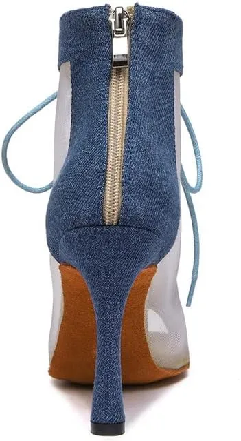 AOQUNFS Women's Latin Ballroom Dance Shoes Floral Cloth and Mesh Salsa Practice Performance Latin Dance Boots,YCL553