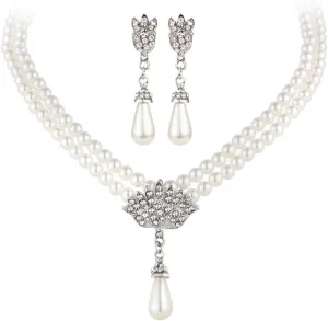 Asooll Bridal Jewelry Set Silver Pearl Necklace Costume Jewelry for Women