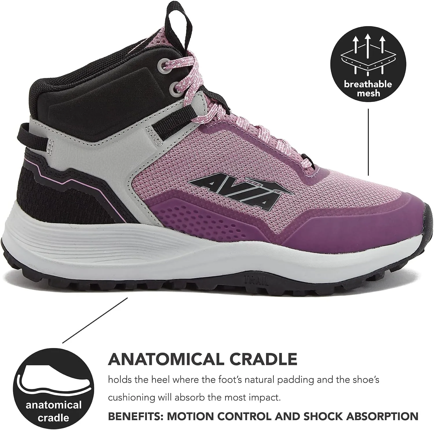 Avia Grit Sport Womens Hiking Boots, Mid Top Ankle Trail Shoes for All Weather