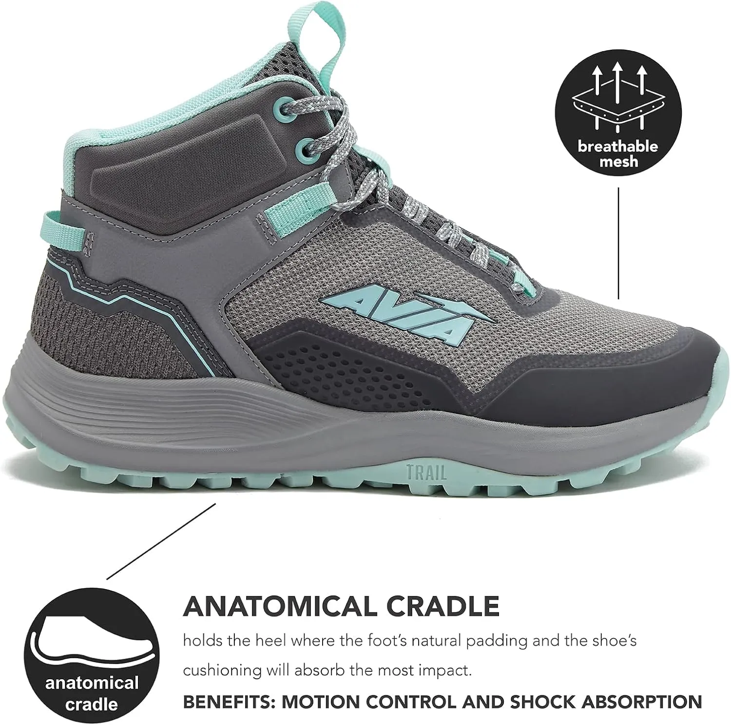 Avia Grit Sport Womens Hiking Boots, Mid Top Ankle Trail Shoes for All Weather
