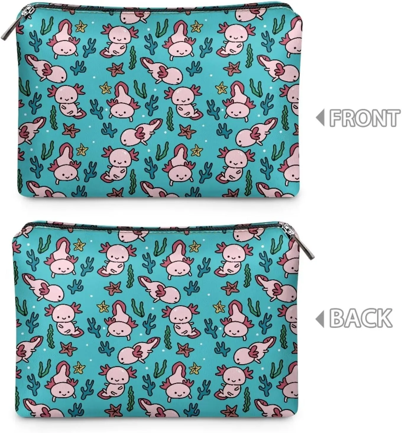 Axolotl Small Makeup Bag for Purse Cute Leather Travel Makeup Pouch Cosmetic Bag Zipper Pouch for Women