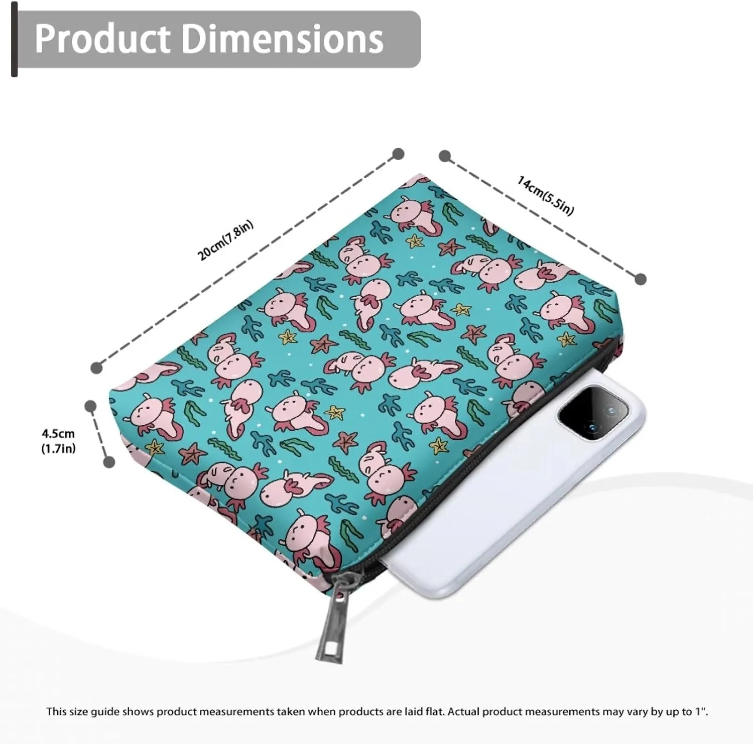 Axolotl Small Makeup Bag for Purse Cute Leather Travel Makeup Pouch Cosmetic Bag Zipper Pouch for Women