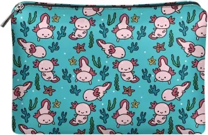 Axolotl Small Makeup Bag for Purse Cute Leather Travel Makeup Pouch Cosmetic Bag Zipper Pouch for Women