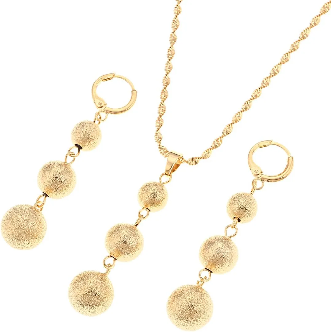 Bead Jewelry Sets Round Pendant Chain Necklace Ball Earrings Ethiopian Jewelry