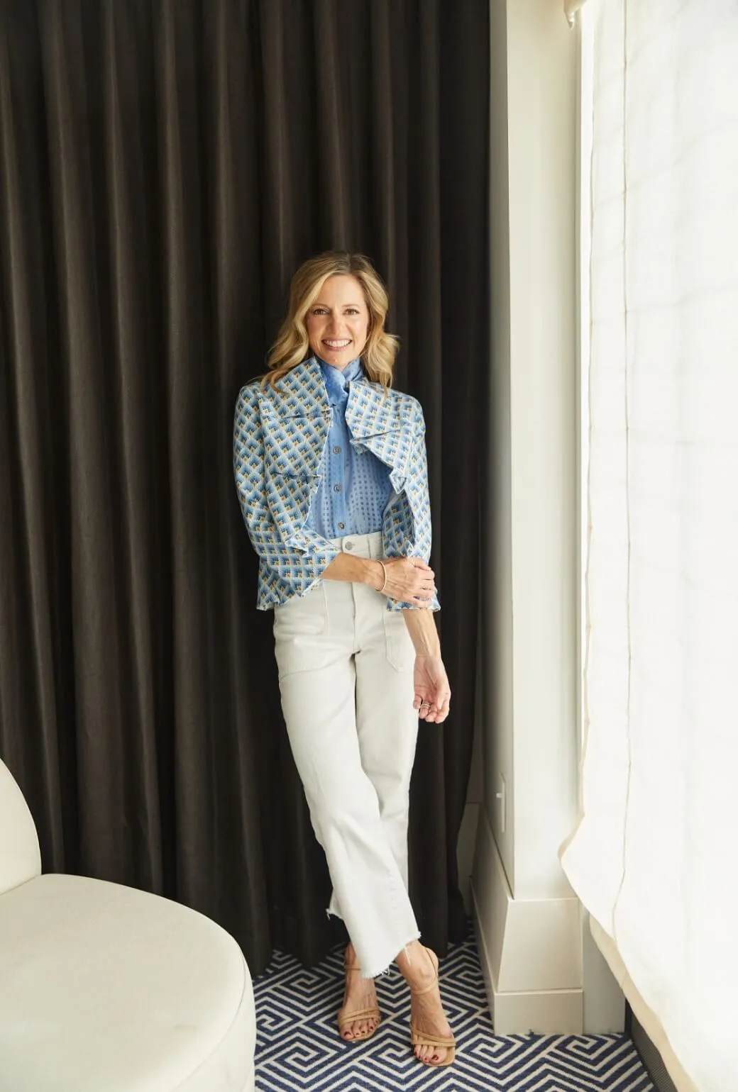 Big Bow Blouse - Blue Sheer Gingham