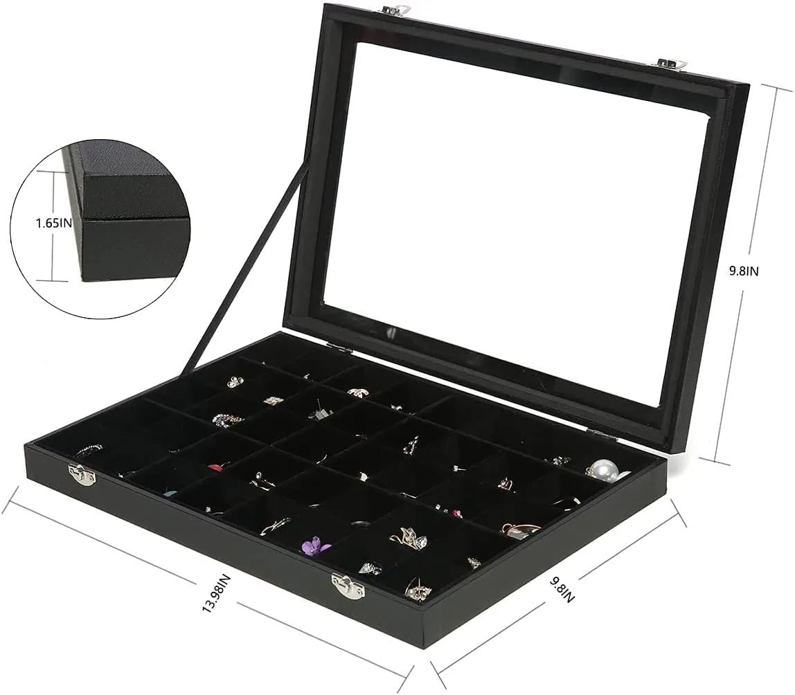 Black 40 Grid Jewelry Organizer Display Box with Transparent lid Velvet Earring Organizer Case Jewelry Storage Box,Jewelry Case For Drawers,Jewelry Tray For Ring,Earring.Gift for Women Girls