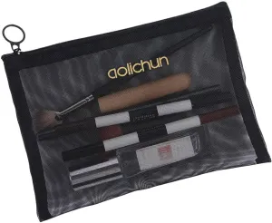 Black Mesh Cosmetic Bag with Zipper, Portable Toiletry Makeup Storage Bag Wash Kit Organizer Case(M)