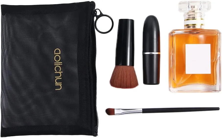 Black Mesh Cosmetic Bag with Zipper, Portable Toiletry Makeup Storage Bag Wash Kit Organizer Case(M)