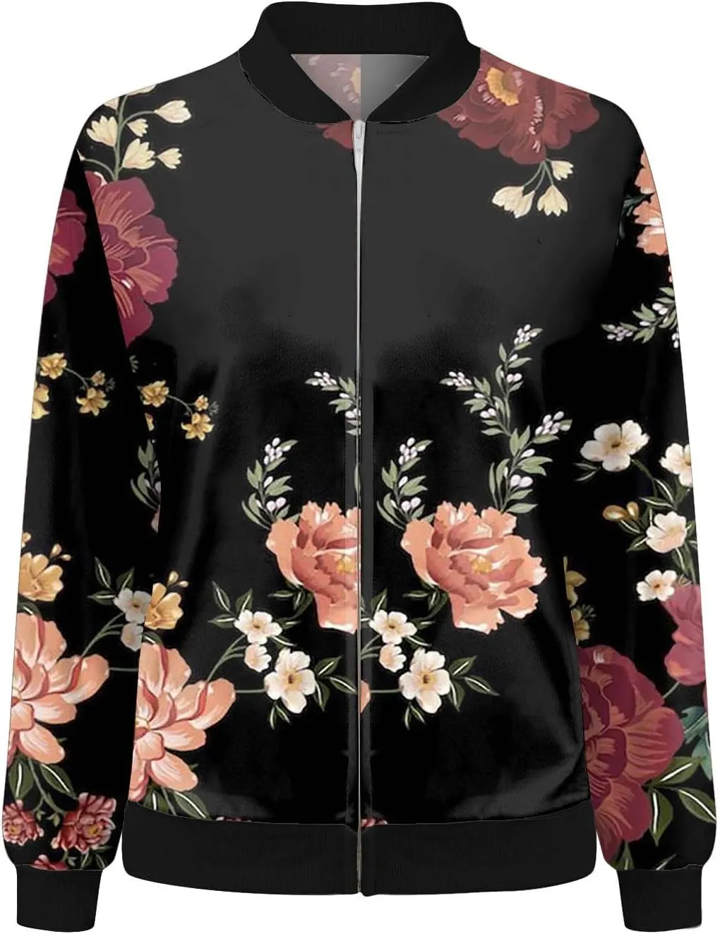Bomber Jacket Women 2025 Floral Zip Up Zipper Sports Jackets Coats Stand Collar Causal Long Sleeve Lightweight Outerwear Tops