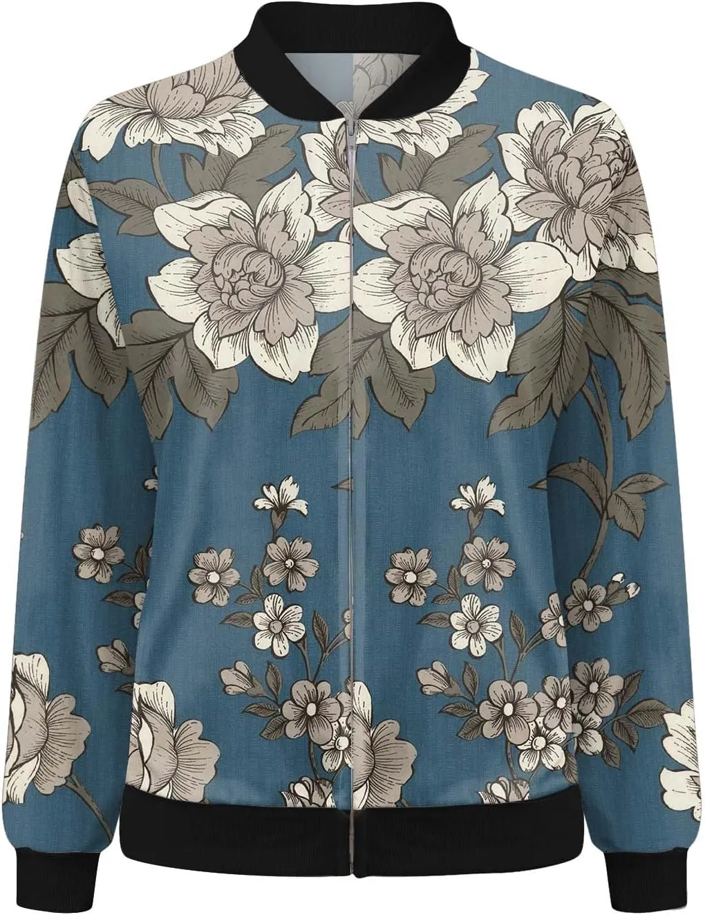 Bomber Jacket Women 2025 Floral Zip Up Zipper Sports Jackets Coats Stand Collar Causal Long Sleeve Lightweight Outerwear Tops