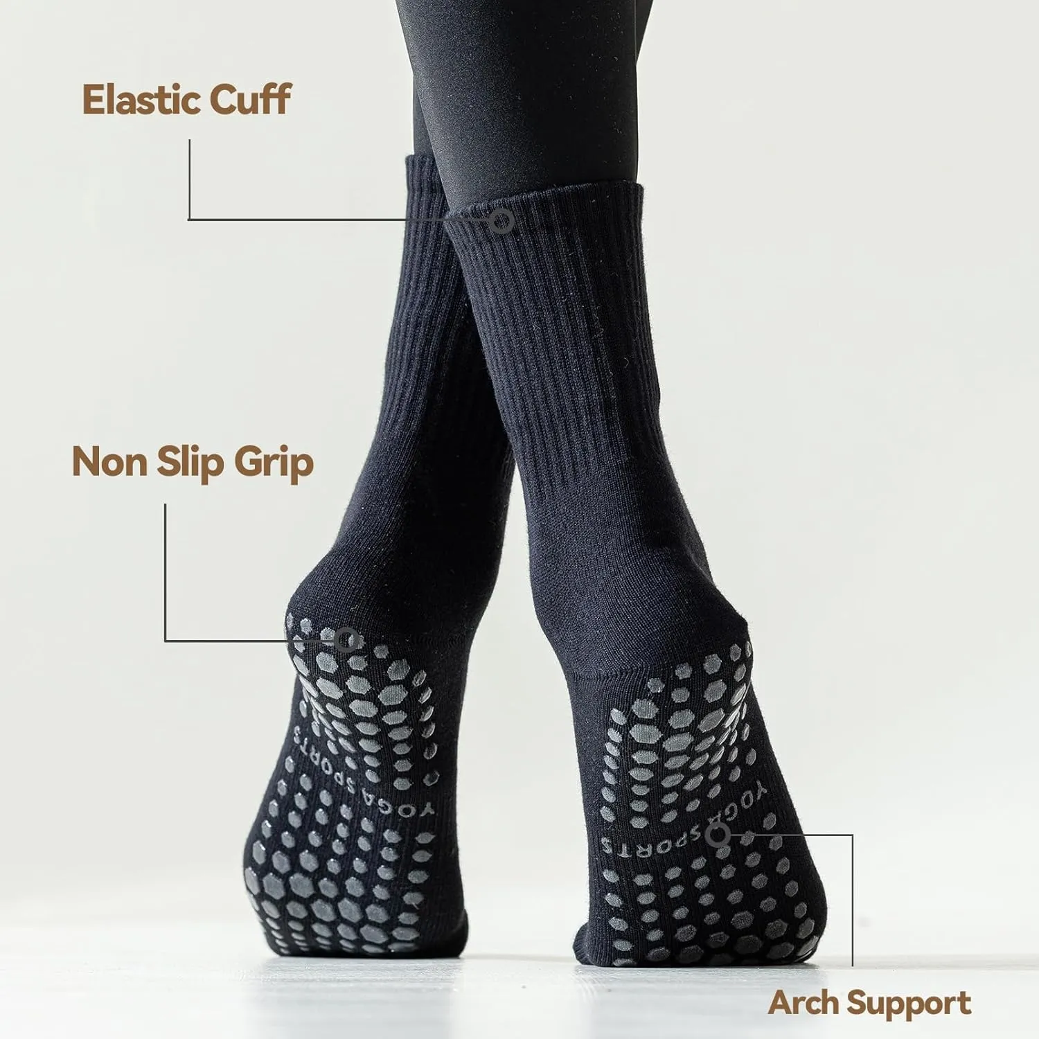 BONANGEL Pilates Socks with Grips for Women, 3 Pairs Womens Grippy Yoga Ballet Barre Hospital Gym Athletic Socks