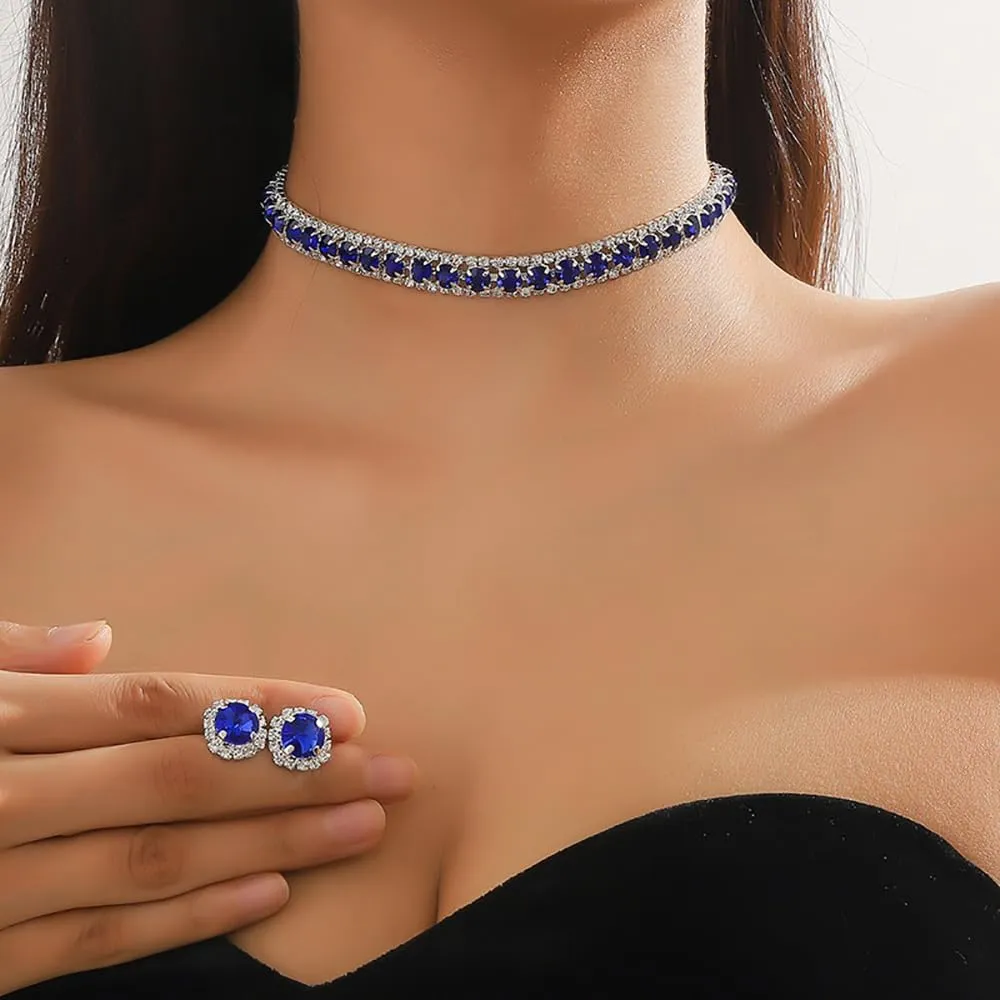 Bride Crystal Jewelry Set Rhinestone Choker Necklace Earrings Bridal Wedding Jewelry Sets for Costume Party Bride Bridesmaid Wedding Prom Jewelry