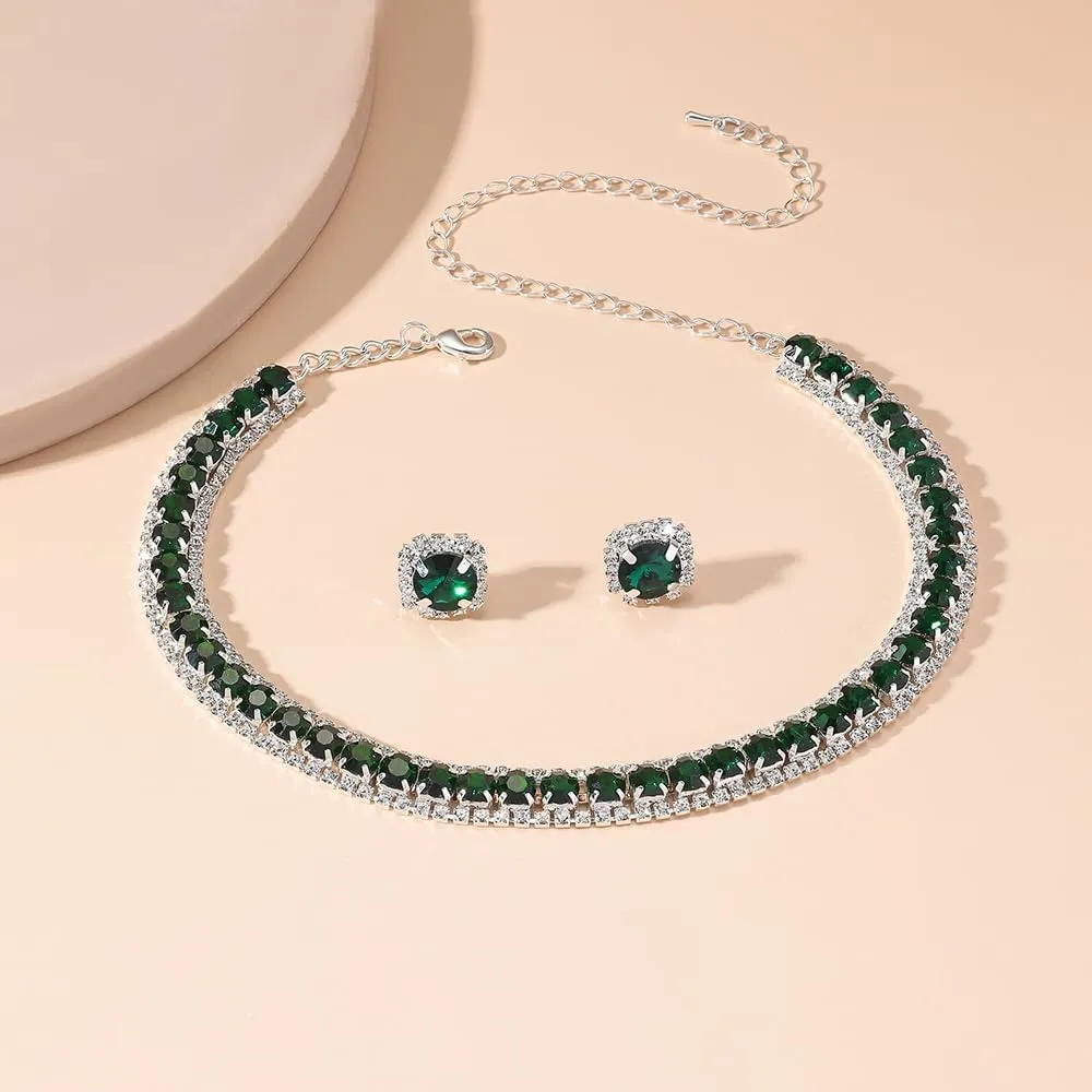 Bride Crystal Jewelry Set Rhinestone Choker Necklace Earrings Bridal Wedding Jewelry Sets for Costume Party Bride Bridesmaid Wedding Prom Jewelry