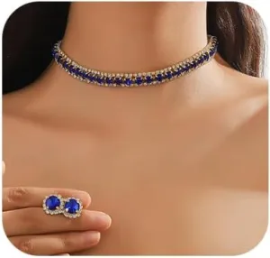 Bride Crystal Jewelry Set Rhinestone Choker Necklace Earrings Bridal Wedding Jewelry Sets for Costume Party Bride Bridesmaid Wedding Prom Jewelry