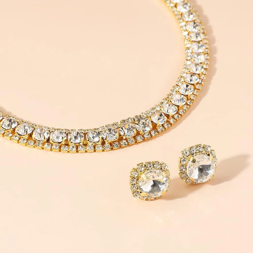 Bride Crystal Jewelry Set Rhinestone Choker Necklace Earrings Bridal Wedding Jewelry Sets for Costume Party Bride Bridesmaid Wedding Prom Jewelry